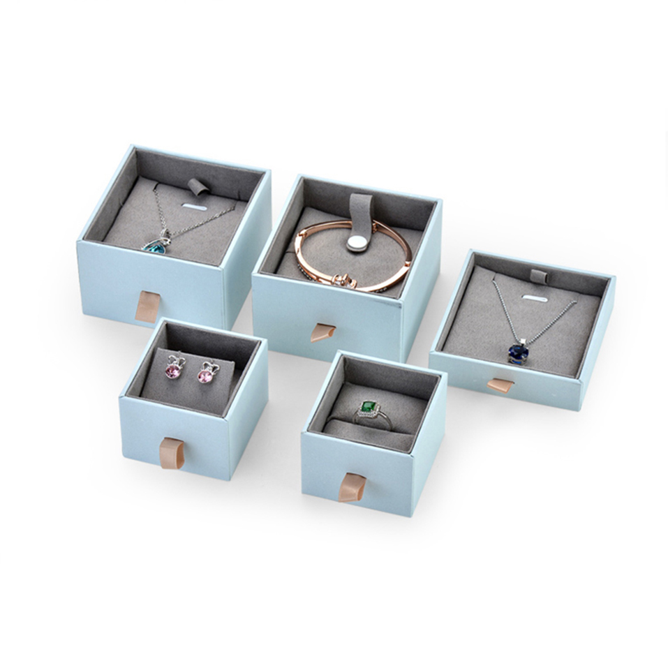 Personalised wholesale factory jewellery ring earring pendant necklace bangle box organizer with gray velvet